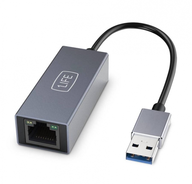 Adaptador de Rede 1Life Ethernet Gigabit USB-A 3.0 para RJ45 Gigabit Cinza